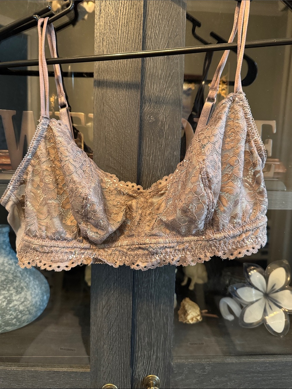 Lace Bralette with Scalloped Hem in Dusty Rose